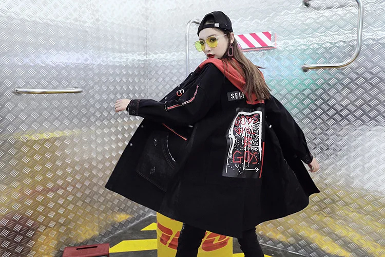 Max LuLu Luxury Japanese Designer Ladies Embroidery Streetwear Womens Hooded Long Denim Trench Coat Woman Punk Clothes Plus Size