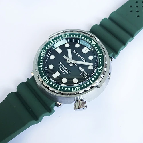 Зеленый San Martin Tuna SBBN015 модные автоматические часы NH35 нержавеющая сталь дайвинг часы 300 м водонепроницаемые светящиеся ободки - Цвет: Зеленый