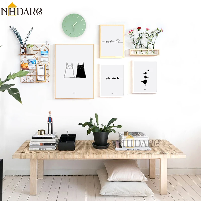 NHDARC Печать на холсте спрей живопись скандинавский прекрасный кот простая линия
