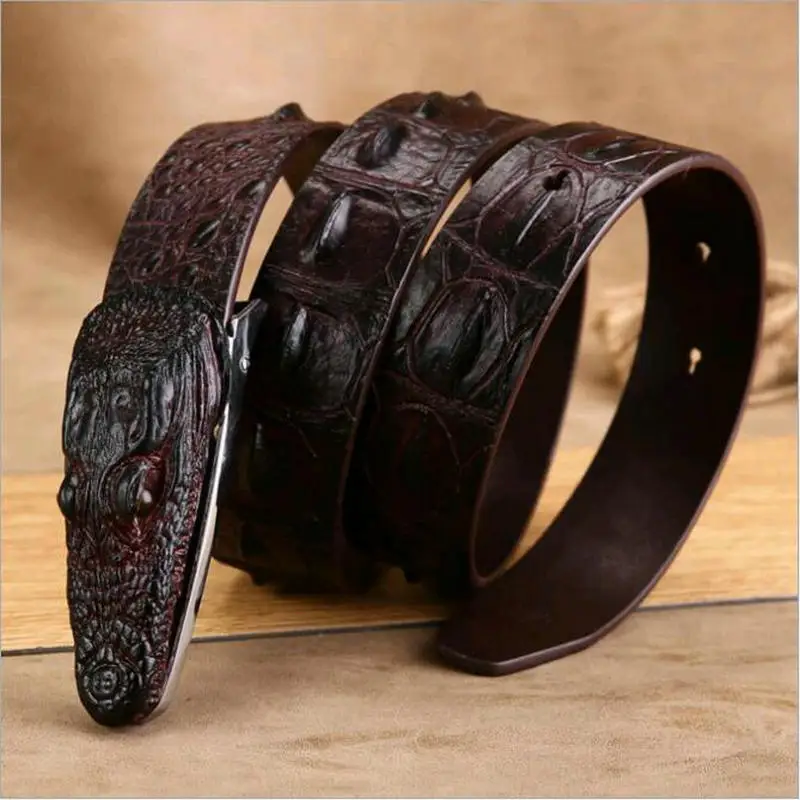 

High-grade Genuine Cowhide Leather Belt Men's Personality Crocodile Pattern Tide Student Waistband For Jeans Ceinture Mujer