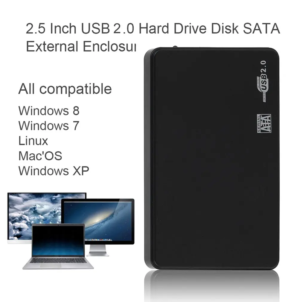 2,5 дюймов USB жесткий диск Корпус чехол Sata к USB 2,0 жесткий диск SATA внешний корпус HDD жесткий диск коробка с USB кабелем