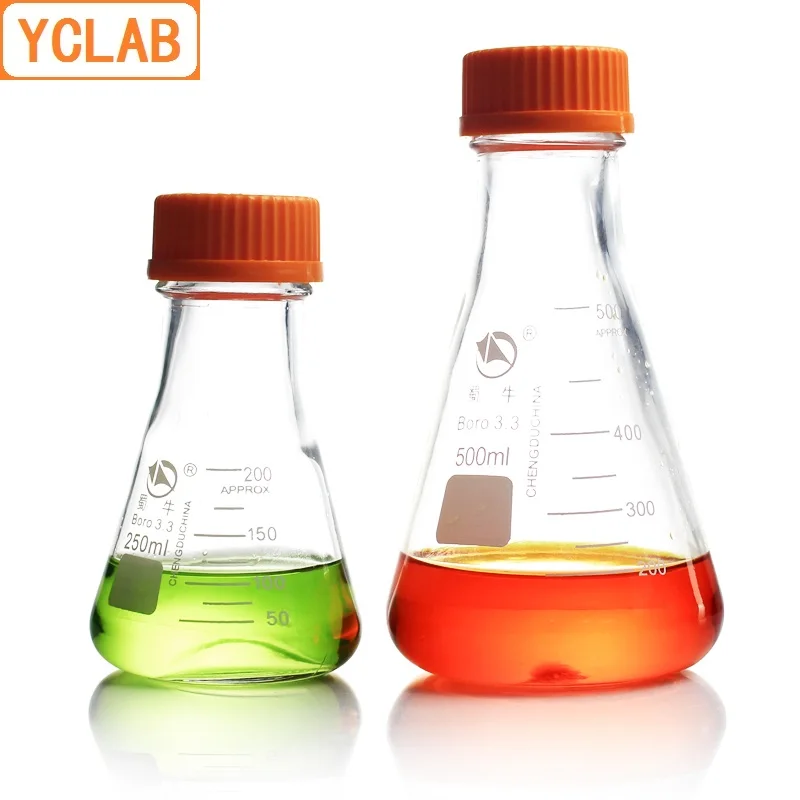 Фляжка Erlenmeyer YCLAB 500 мл винтовая горловина с крышкой борезикатное стекло 3 дюйма