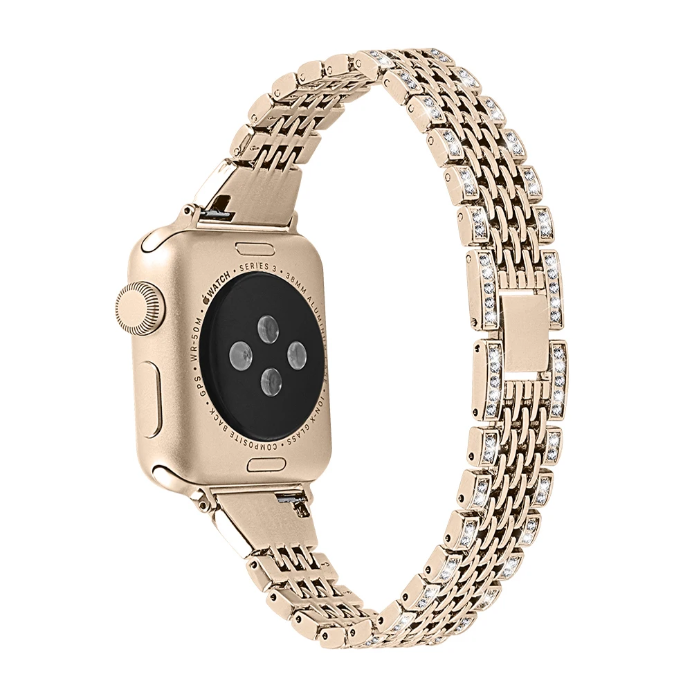 Vintage gold Алмазный ремешок для Apple Watch Band 42 мм 40 мм из нержавеющей стали сменный Браслет для Apple Watch 38 мм 44 мм Серия 1 2 3 4 5 - Цвет ремешка: Vintage gold