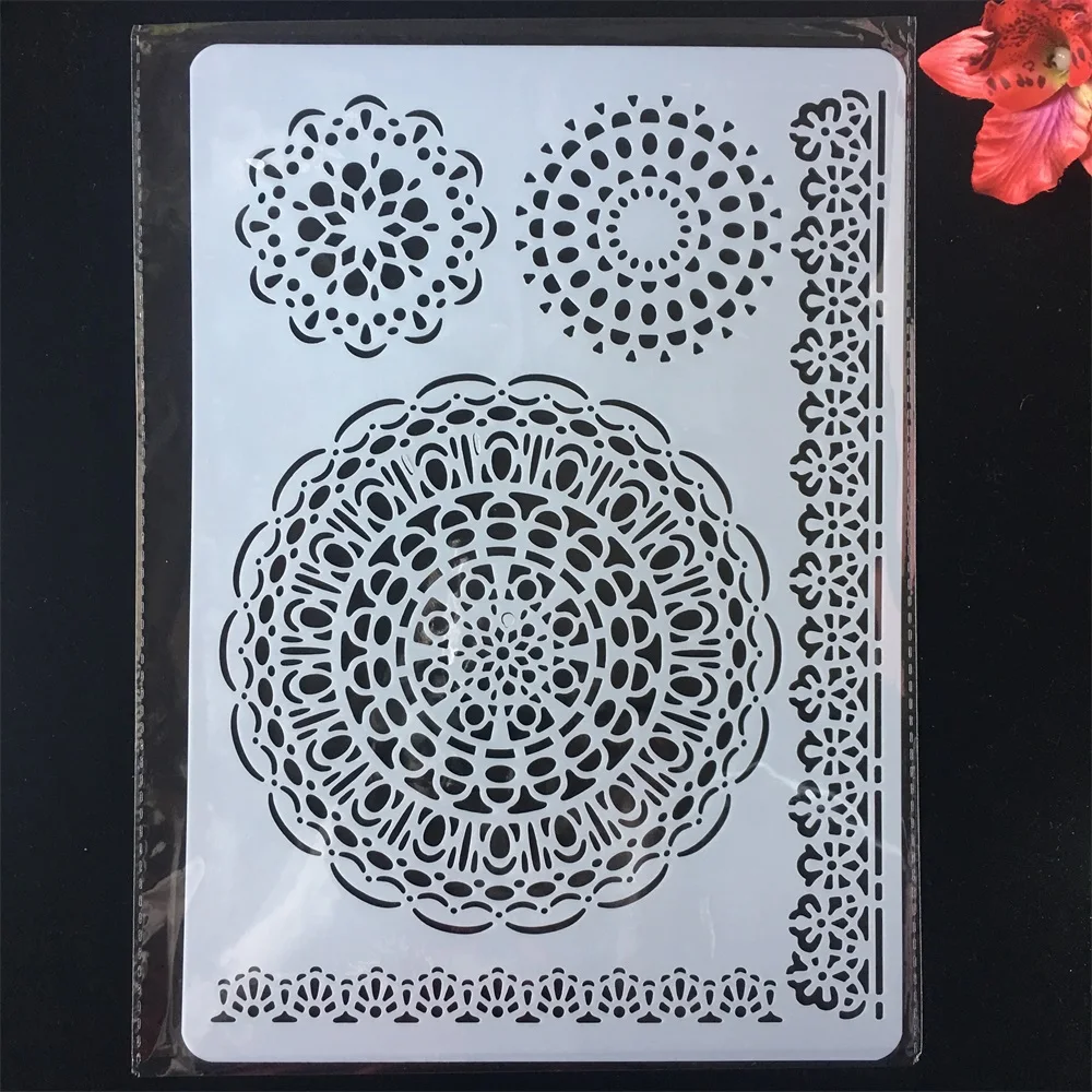 A4 29 см круглые Цветочные края DIY Craft слои трафареты Рисование Φ шаблон для бумаги |
