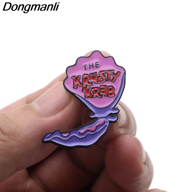 P3574 Dongmanli аниме krusty krab металлические эмалированные булавки и броши для милых нагрудных булавок рюкзак сумки значок подарки
