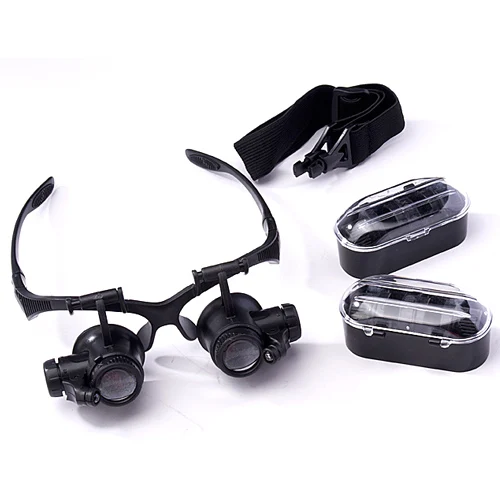 

10X 15X 20X 25X Illuminated Goggle Glasses Style Reading Repair Magnifier Loupe Magnifying Glass with LED Lamps and Headband