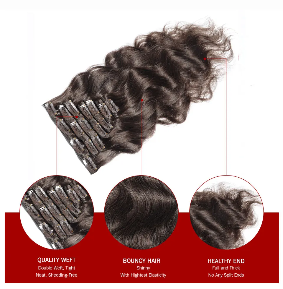 Rechoo Человеческие волосы Remy для наращивания на заколках, малазийские волнистые волосы на заколках#4 цвета, 100 г, 120 г, 18, 22 дюйма