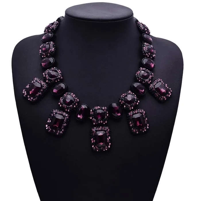 Новая мода XG079 массивные украшения черное ожерелье с хрустальными бусинами и кулонами женское украшение для чокера ожерелье аксессуары - Окраска металла: purple