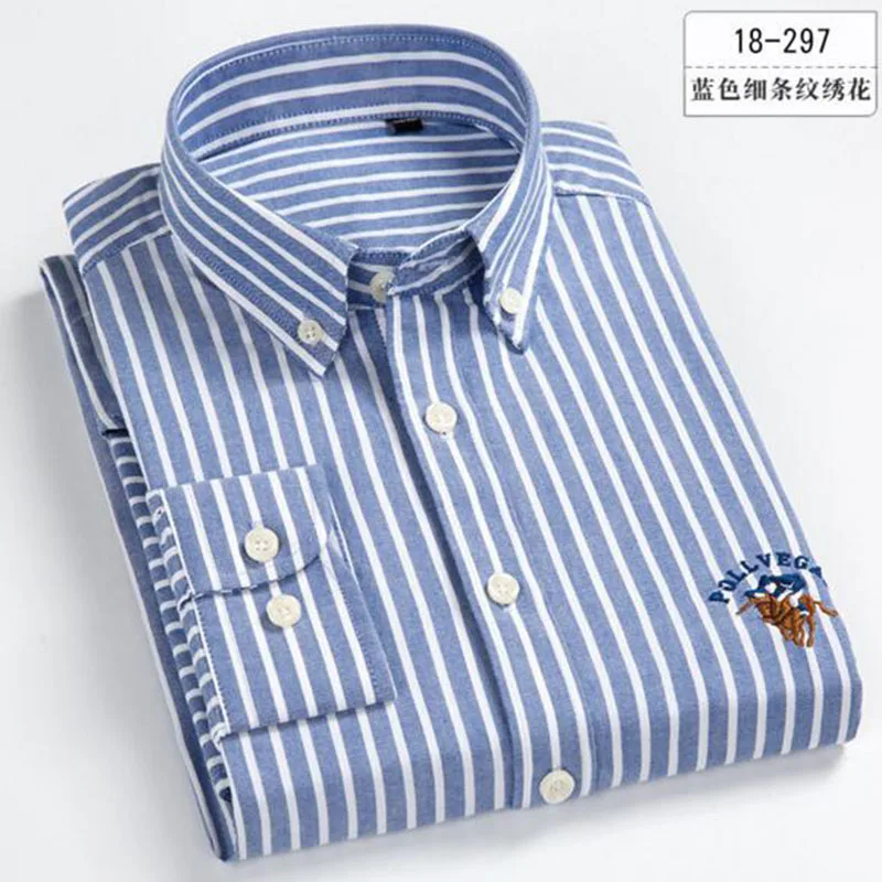 Мужские Оксфордские футболки из натурального хлопка с длинными рукавами Camisa