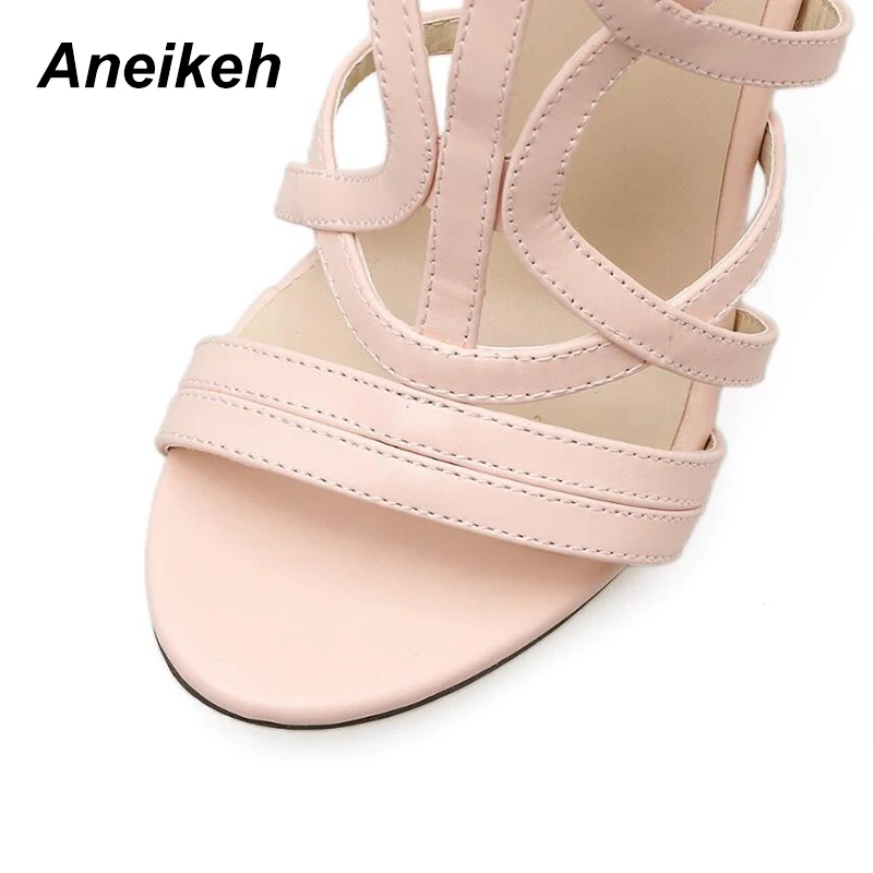 Aneikeh/женские босоножки из искусственной кожи; коллекция года; сезон лето; туфли на высоком каблуке-шпильке с перекрестными ремешками; простая пикантная женская обувь; гладиаторы; цвет черный, абрикосовый