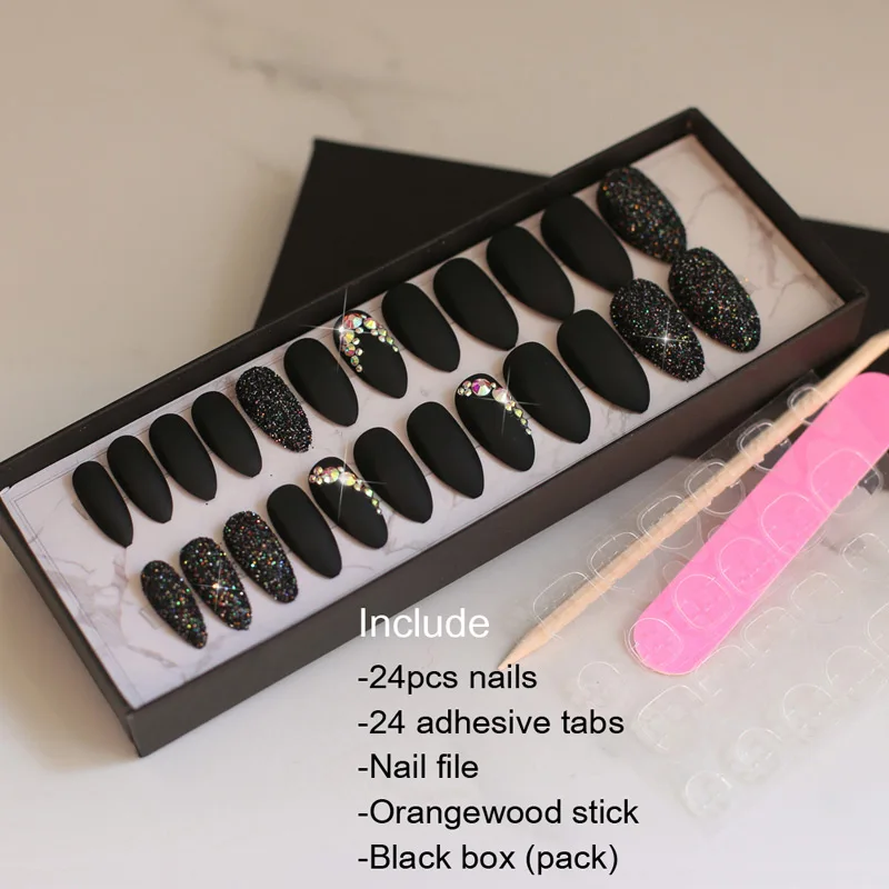 Box-nailsBlack Матовая флэш-арт коробка для ногтей матч пресс на ногтях бордовый AB Стразы fasle ногти шпильки с клейкими вкладками выберите - Цвет: Box-nailsBlack