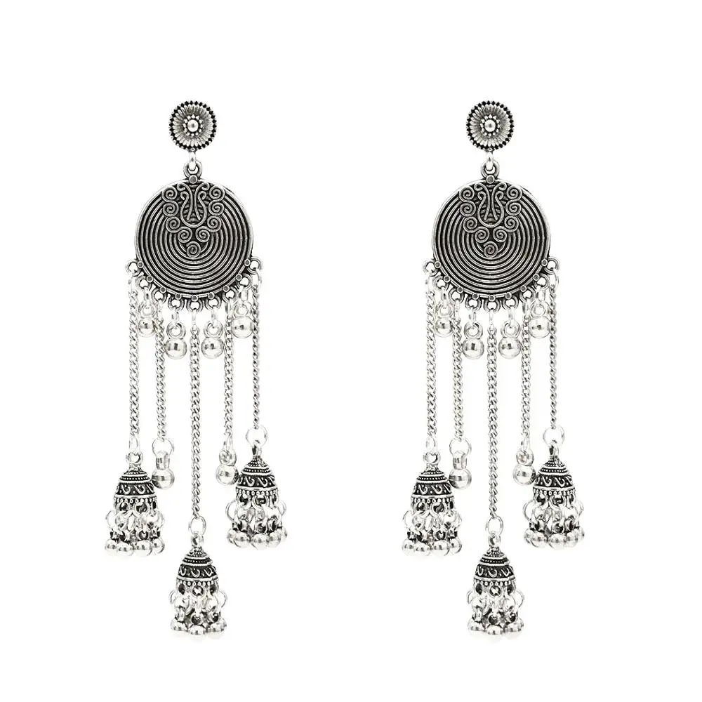 Женские сережки подвески Jhumka Jhumki индийские с длинными кисточками этнический