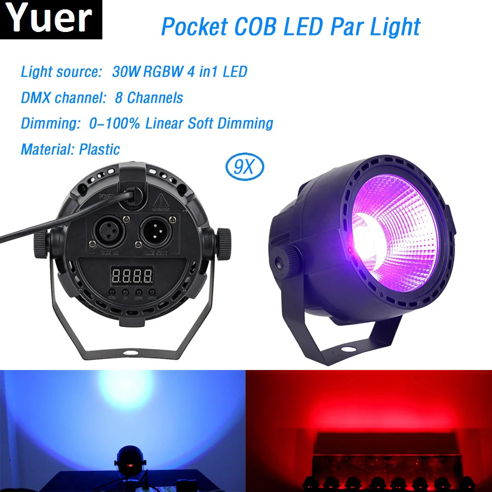 9 шт./лот LED Par Light COB 30 Вт RGBW 4в1 пластиковый par led не 60 dmx512 луч мыть свет сценический