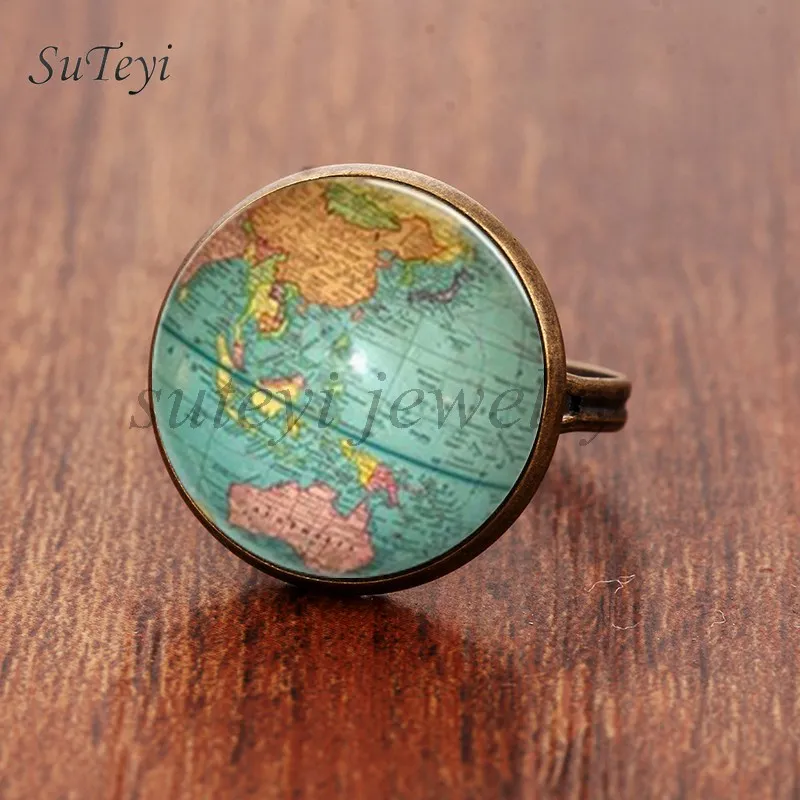 SUTEYI винтажное стеклянное кольцо в форме шара планета земля художественное