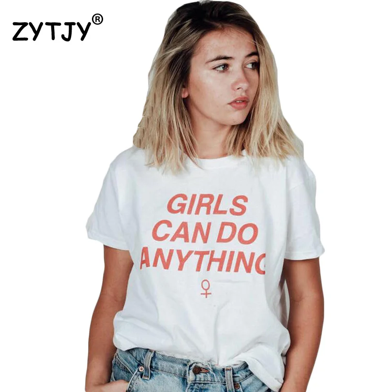 Женская футболка с надписью GIRLS CAN сделать что угодно хлопковая Повседневная