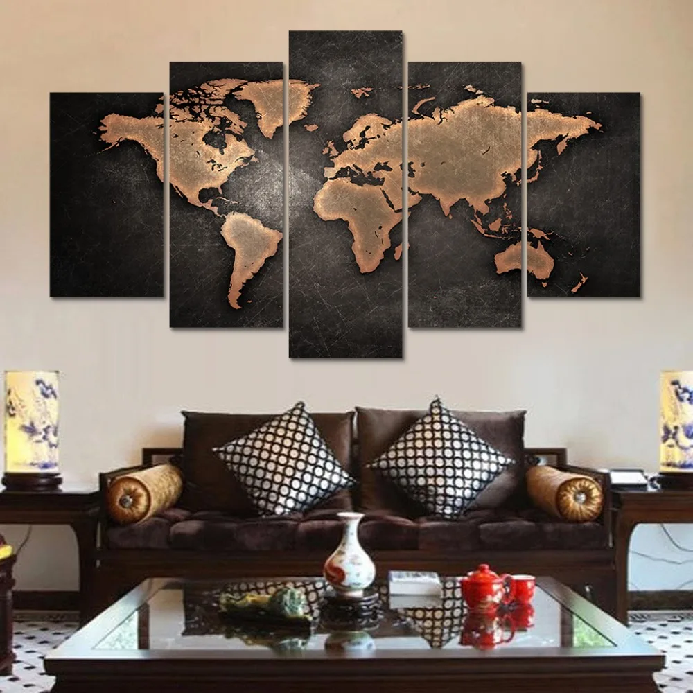 

HD печать 5 шт. абстрактная Ретро Карта мира холст настенная живопись для гостиной Декор Настенная картина домашний декор искусство PT0803