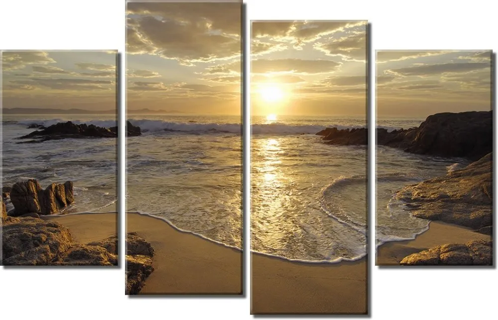 

4 pieces of canvas wall art high-definition printing sunset sunset painting room decoration print poster picture