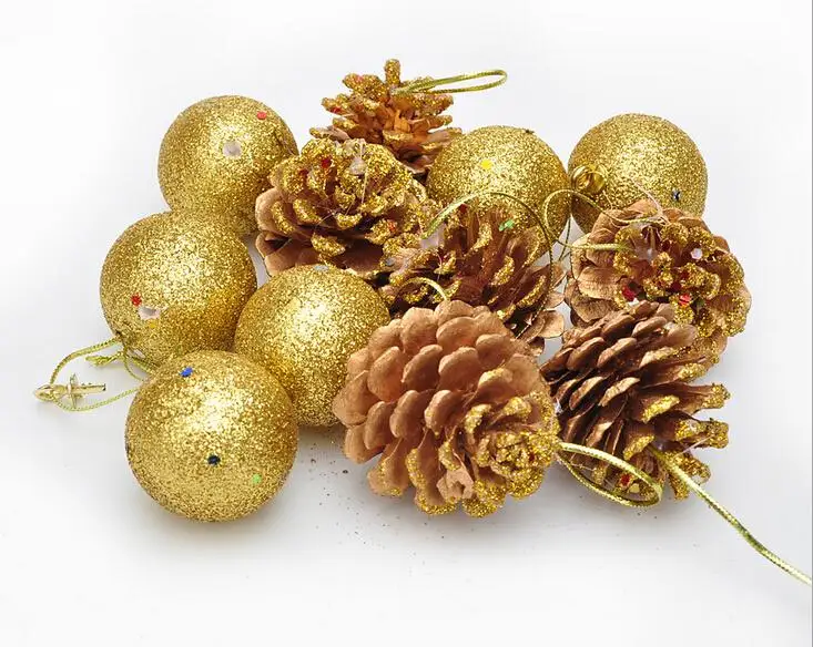 12 шт. Висячие шары сосновые шишки Рождественская елка украшение Золотой