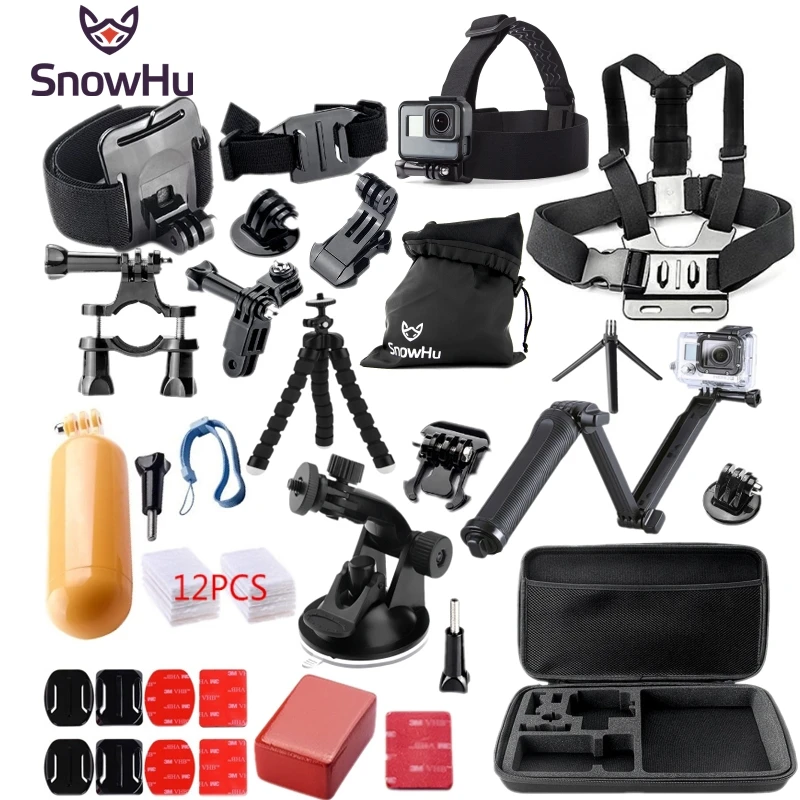 

SnowHu For Gopro accessories 3-way Tripod set For gopro hero 10 9 8 7 6 5 SJCAM For Yi 4K 2 Action Camera Black Edition GS46