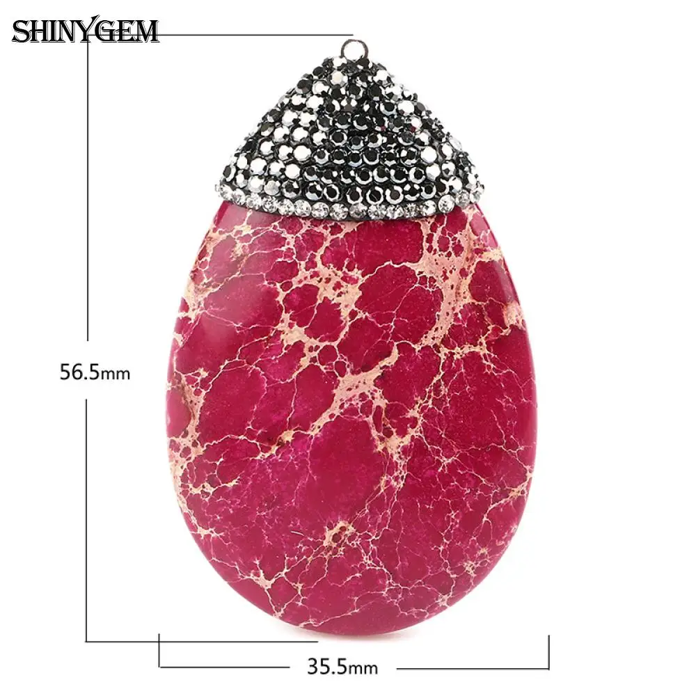 Большой природный камень-подвеска ShinyGem красного, зеленого и морской волны цветов, овальной и водяной формы из яшмы осадочного происхождения для создания ювелирных изделий своими руками.