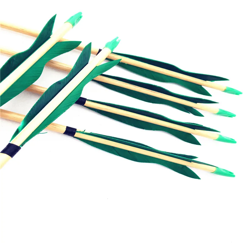 6Pk полностью зеленые настоящие перья деревянные стрелы ручной работы для