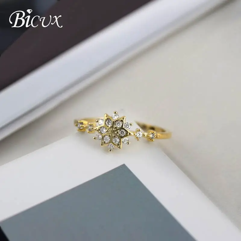 BICUX новые кольца со снежинками и кристаллами роскошные золотистые Серебристые