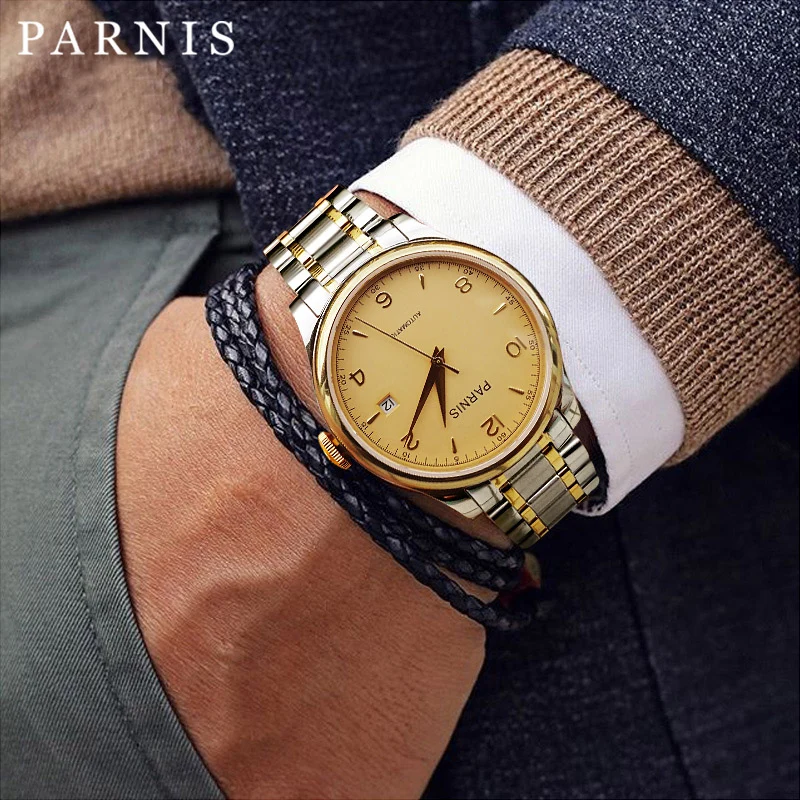 

Parnis 38mm White Dial Mechanical Men Watches Full Stainless Steel Automatic Watch Top Brand Luxury relogio masculino 2022 Gift