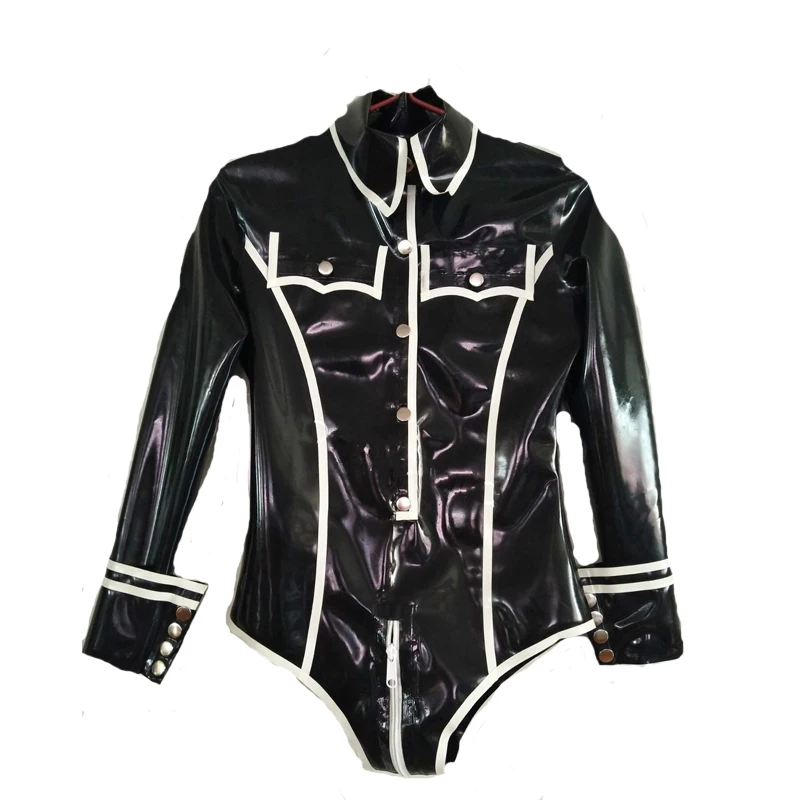 Чистый Латекс резиновый женский белый и черный костюм Спортивная одежда Размер