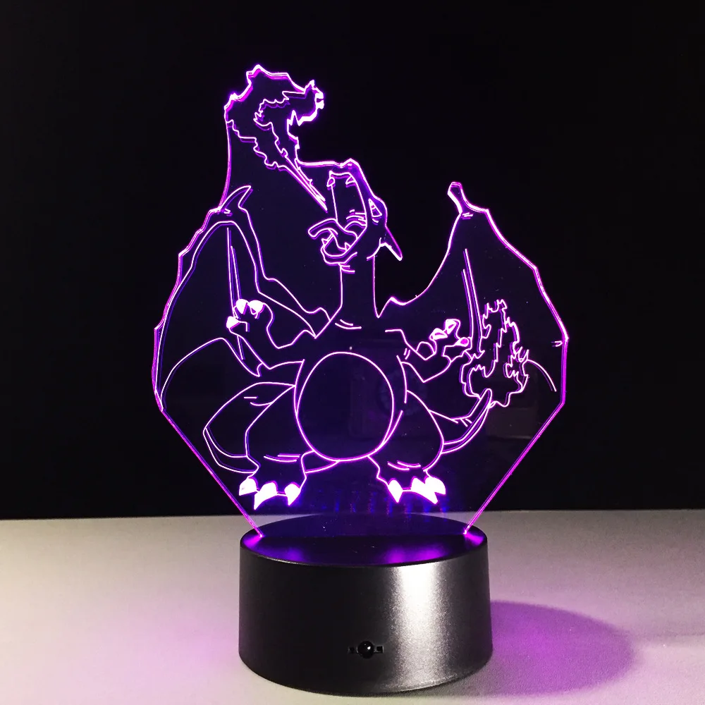 Светодиодная лампа Fire Dragon 3D 7 цветов с сенсорным видением настольная в подарок