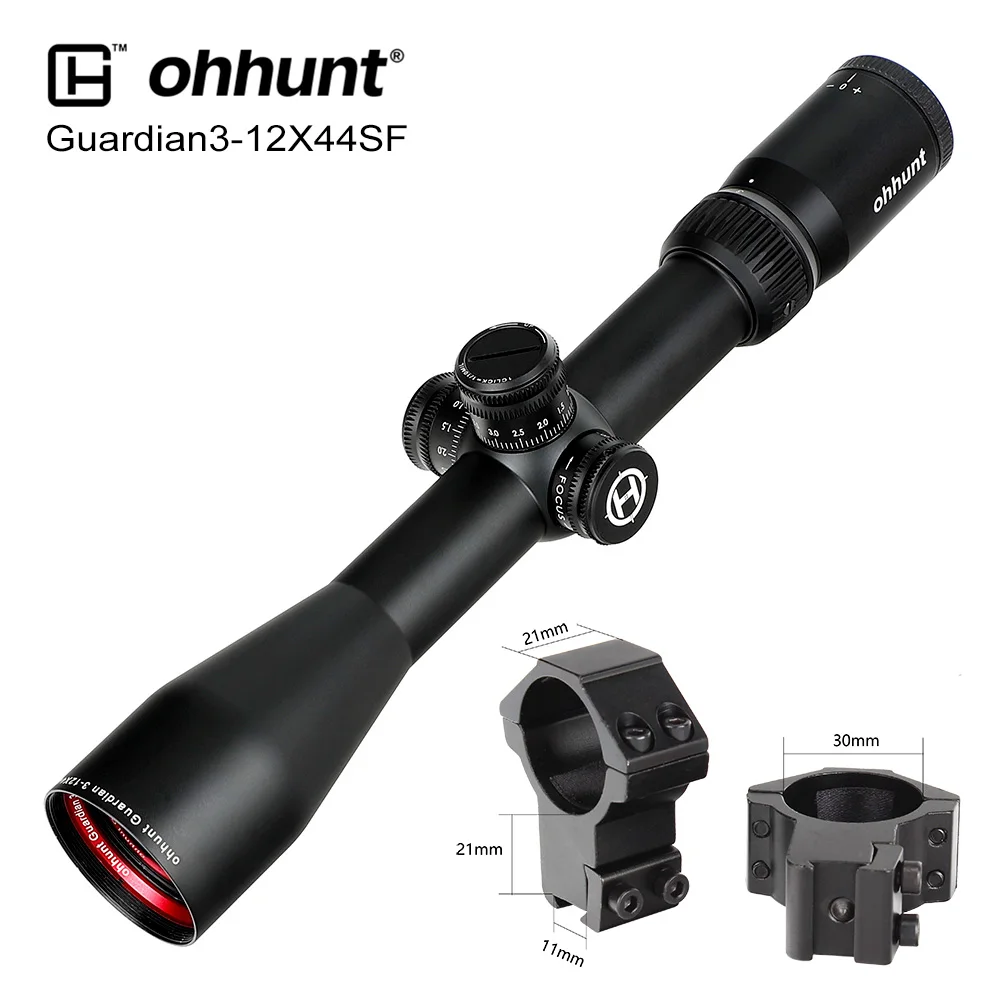 Dovetail-High-Rings ohhunt Guardian 3-12X44 SF Тактический прицел 1/2 Половина Mil Dot Сетка Оптический прицел с Боковой параллакс Турель Блокировка Сброс зрение - Color: Dovetail-High-Rings