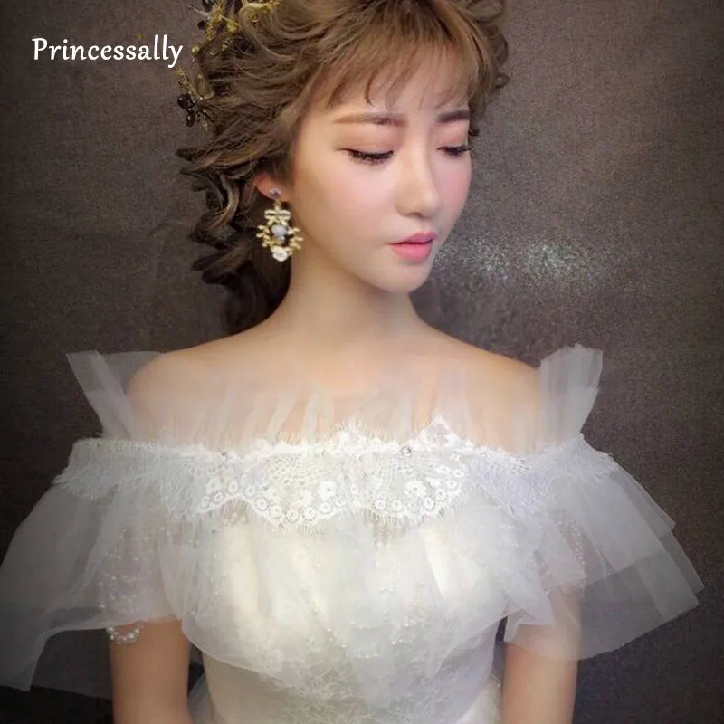 Новый белый свадебный пикантный кружевной пиджак с вырезом лодочкой и бисером