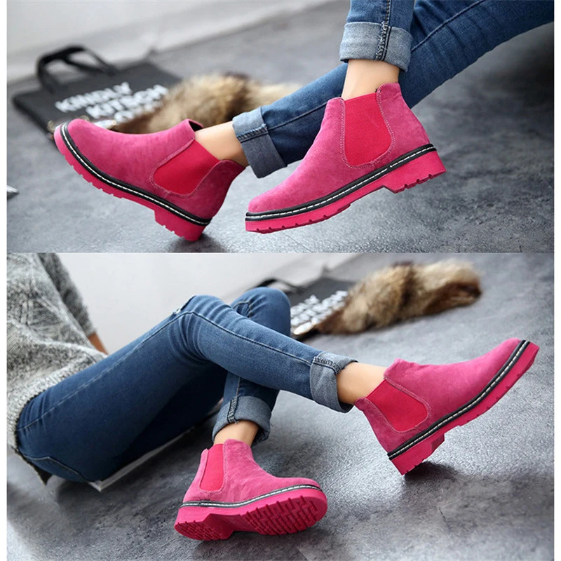 Женские пикантные замшевые кожаные ботинки на плоской подошве для отдыха