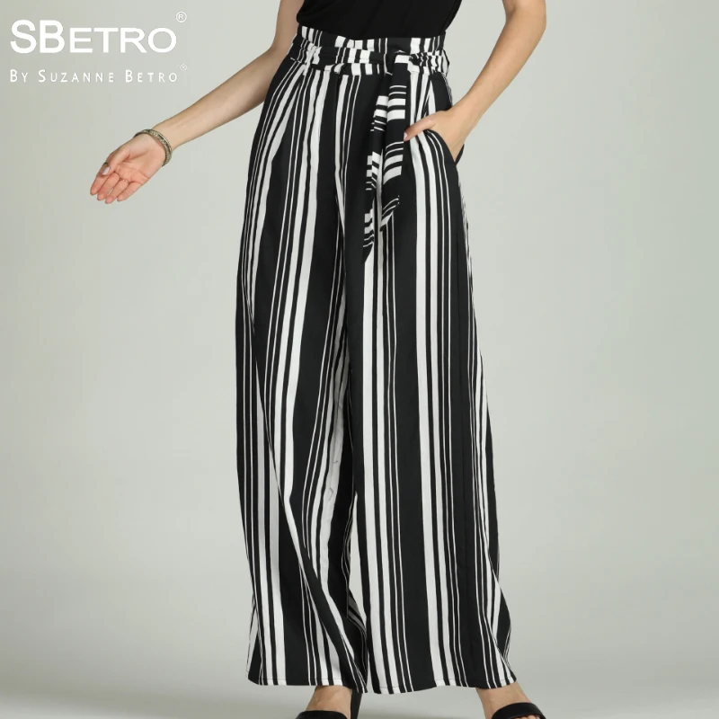 SBetro от Suzanne Betro широкие брюки для женщин полосатый пояс деталь эластичная талия