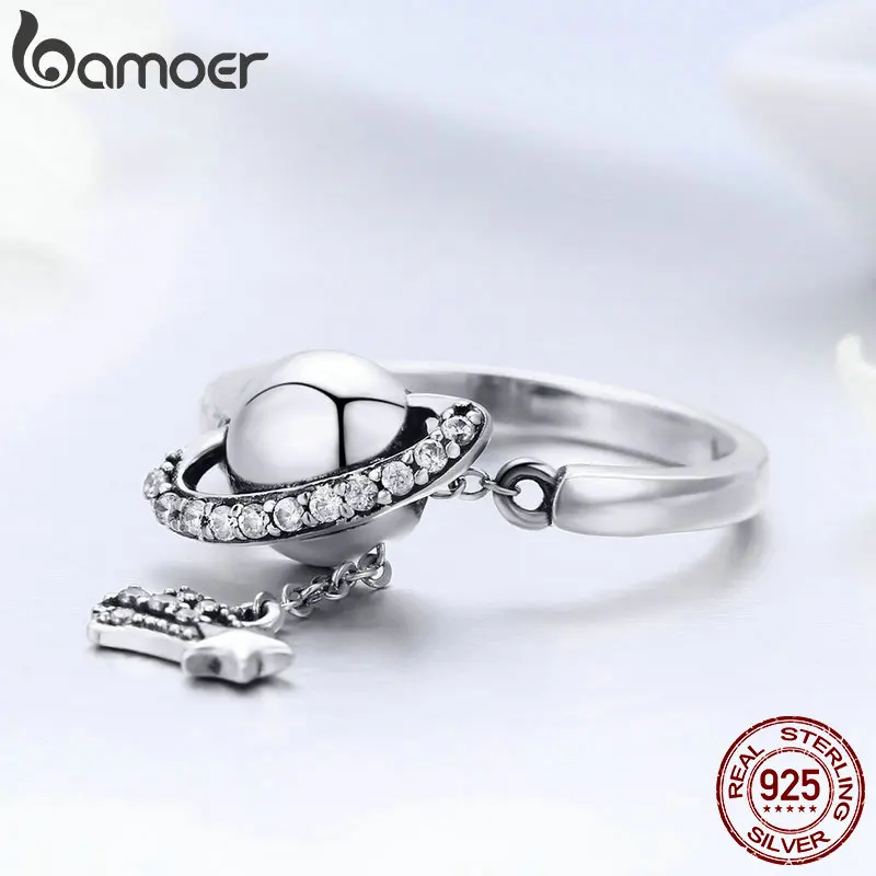 BAMOER 925 пробы Серебряное яркое Галактическое Сверкающее Звездное растение кольца на палец для женщин Свадебные обручальные ювелирные изделия подарок SCR377