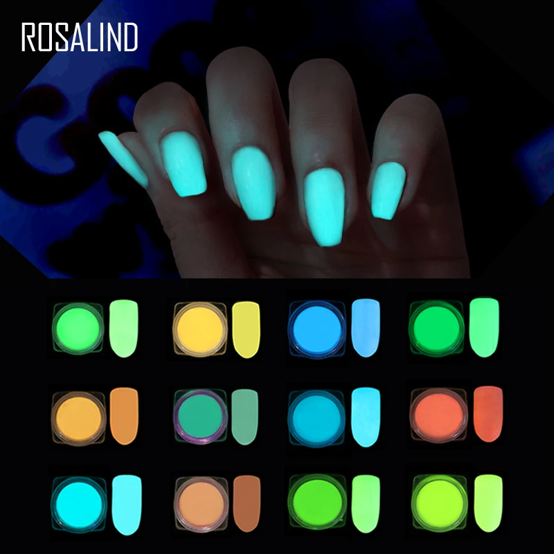 ROSALIND Блестящий Порошок для ногтей хромовый Флуоресцентный фосфор дизайн лак