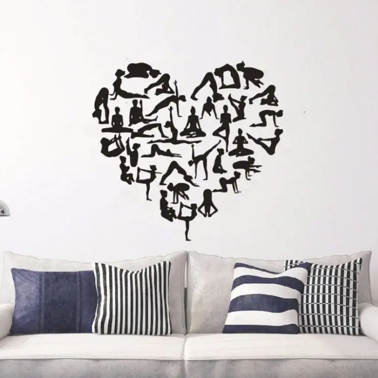 

Wall Sticker Yoga Pose Heart Shape Wall Decal Yoga Center Decor Girl Pose Health Vinyl Wall Poster Yoga Design Wallpaper AY301
