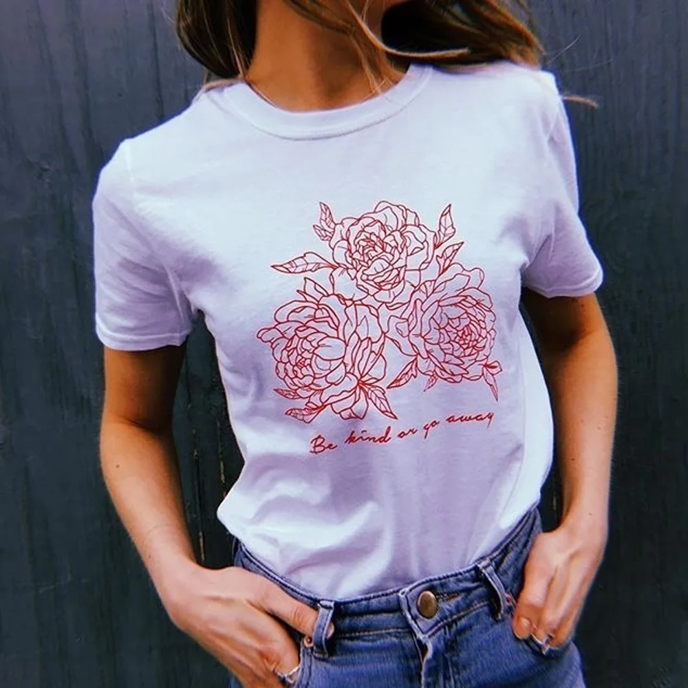 

Be Kind Or Go Away Rose Print Tumblr Grunge Aesthetic T-Shirt Vintage Hipsters Cute Tee