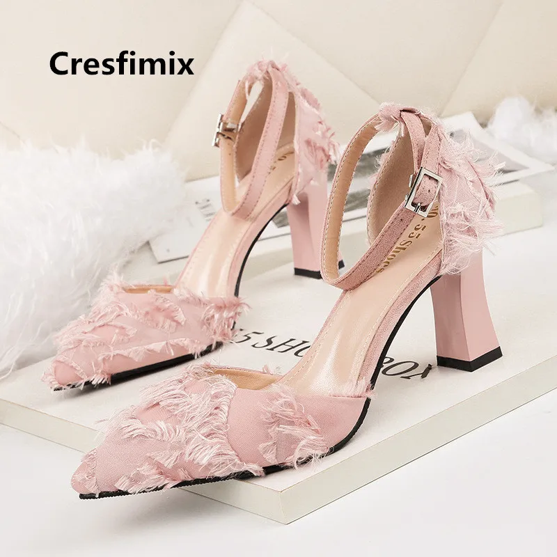Туфли Cresfimix женские розовые удобные пикантные на высоком каблуке квадратный