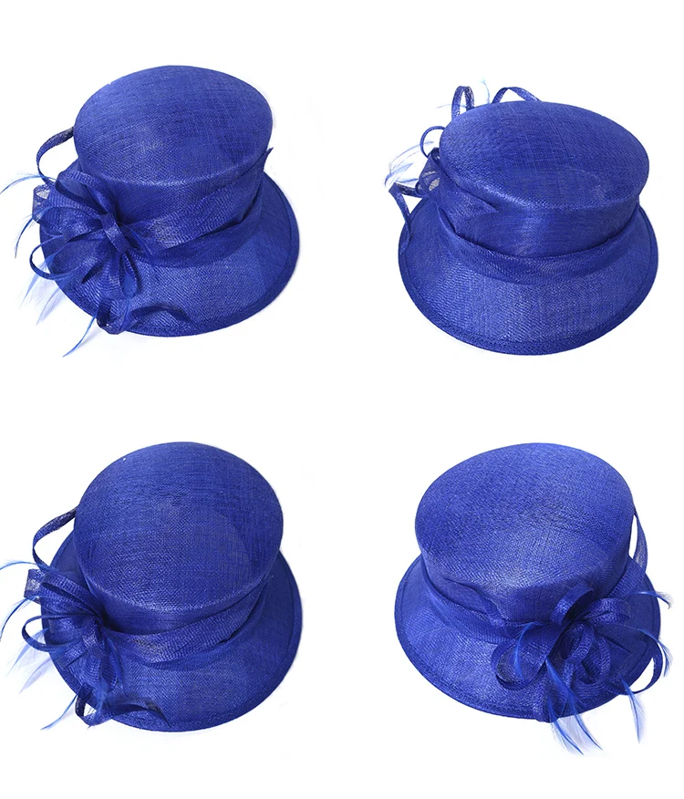 FS Королевский синий хаки леди Sinamay Hat Fascinators для свадьбы Для женщин мягкая фетровая шляпа с широкими полями Топ церкви цветок Кентукки шляпа котелок