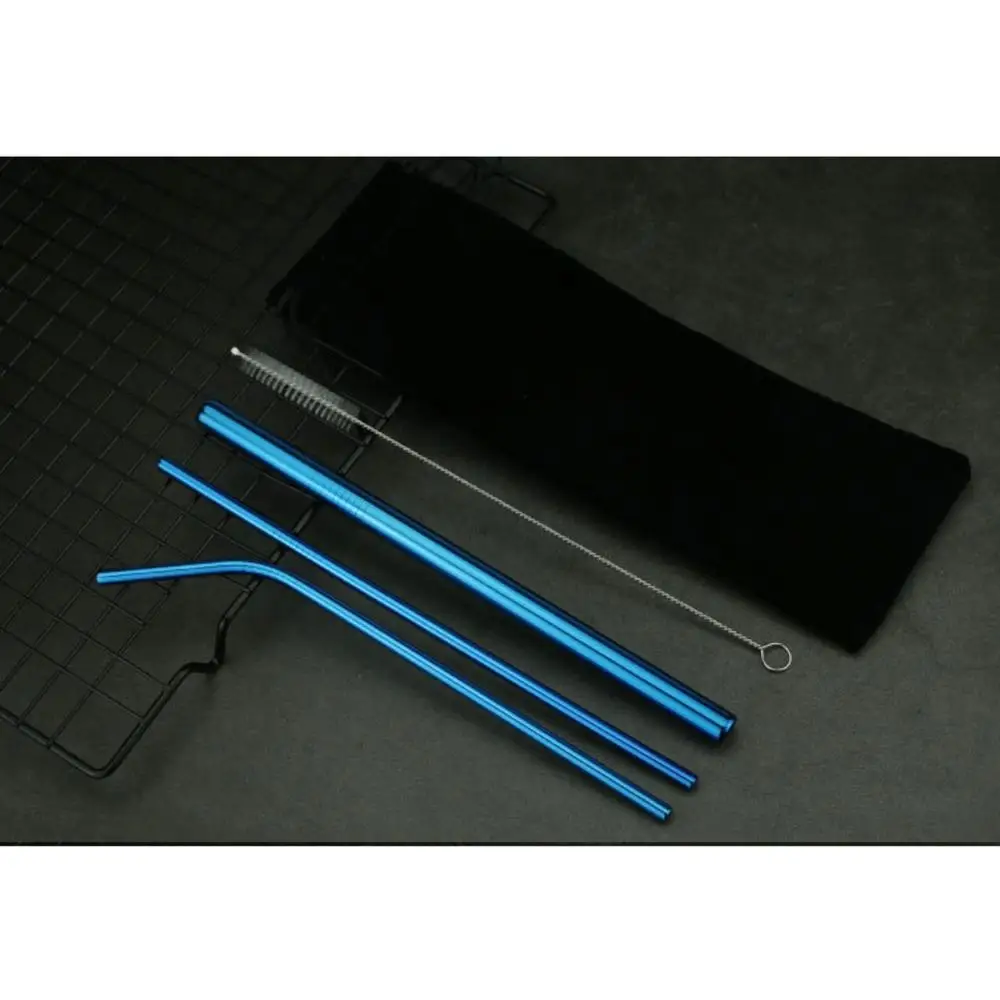 BE 5pcs Drinking Straw Stainless Steel Metal Straw with 1 Cleaner Brush Drinkware Accessories For Drinks Milk Tea Coffee - Color: BE