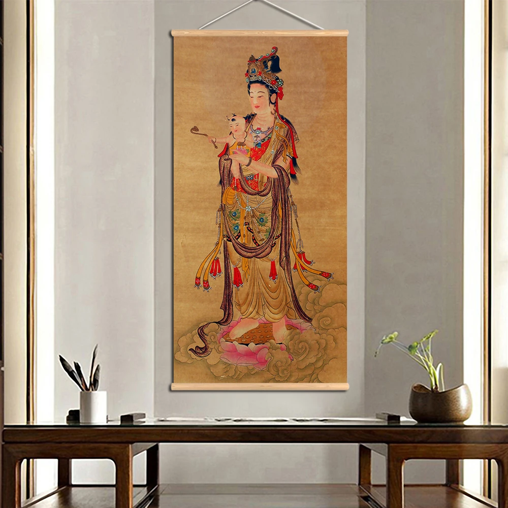 Elysium настенное искусство Avalokitesvara Bodhisattva Thangka Буддизм с прокрутки живопись