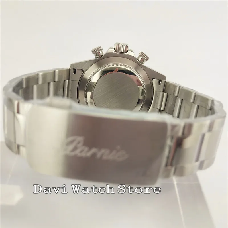 Кварцевые часы PARNIS с белым циферблатом из стекловолокна цельным секундомером 39