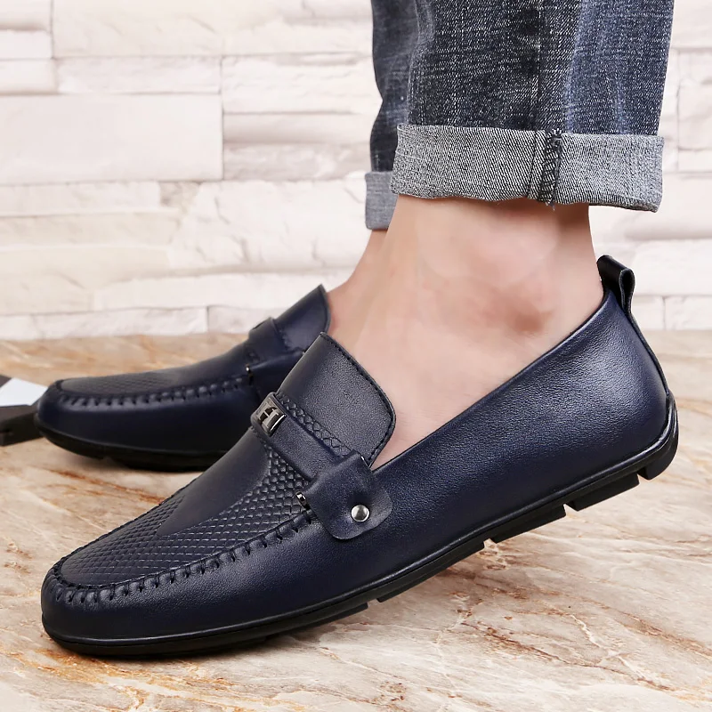 Loafers Genuine Leather Casual Men Shoes Fashion Embossing Boat Slip-On Soft Comfortable Driving Plus Size 36-47 | Обувь