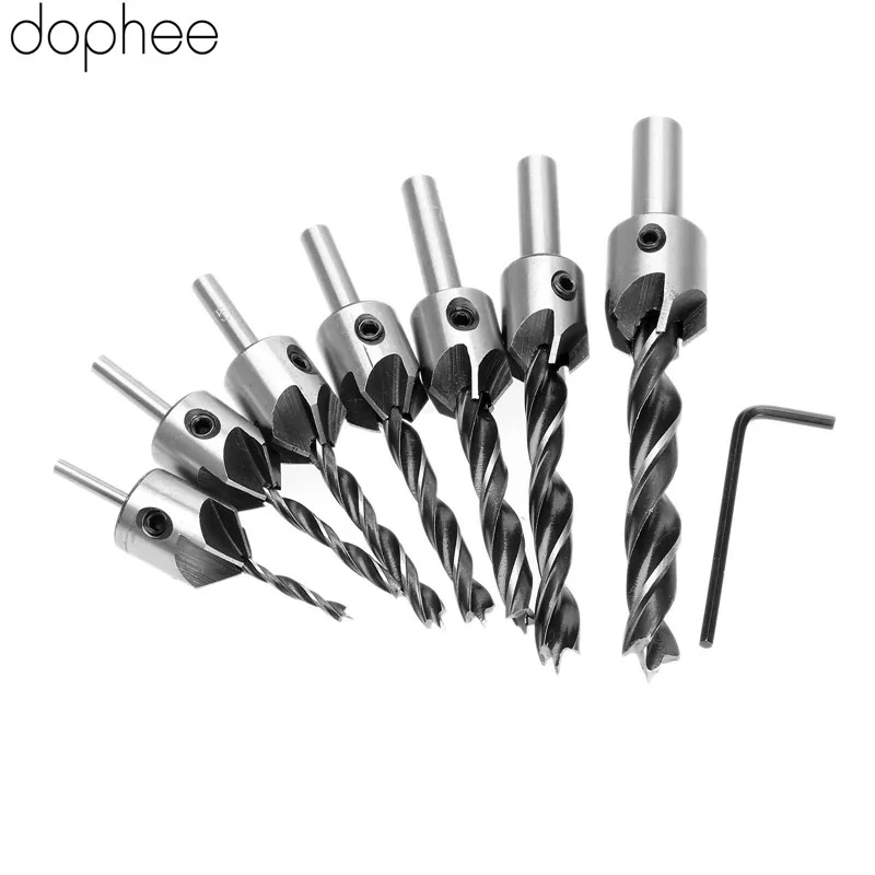 dophee Drilling Accessory HSS 5 Flute Countersink Drill Bit Set Reamer Woodworking Chamfer Power Tools High Carbon 3-10MM 7PCS |