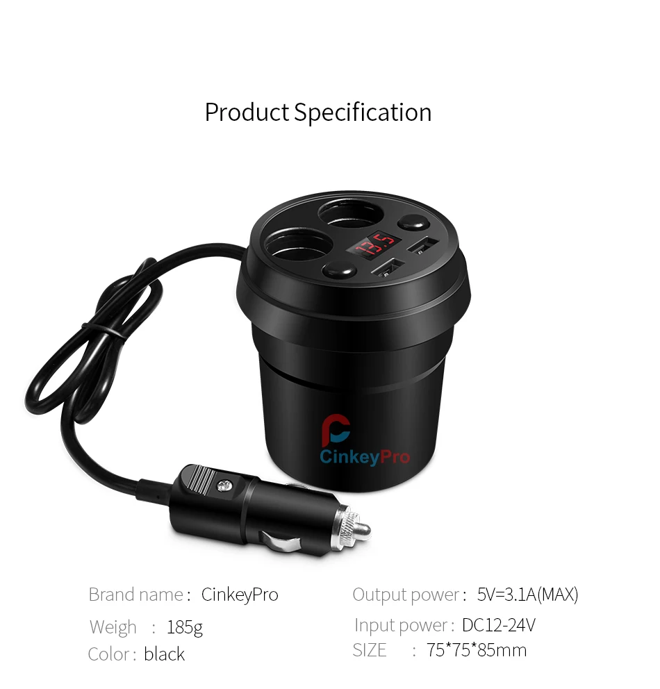 CinkeyPro чашки 2-Порты и разъёмы зарядных порта USB для автомобиля Зарядное устройство для iPhone 8 Plus iPad samsung 2* Прикуриватель Автомобиля-Зарядное устройство для мобильного телефона 5В/3.1A зарядки