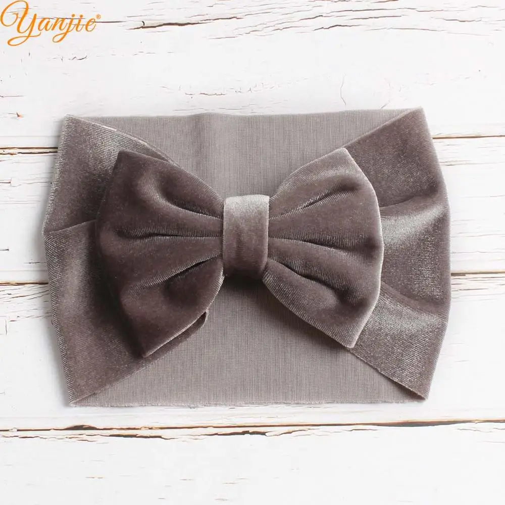 silver Funky, новинка, 5 дюймов, бархатные банты для волос, ободок, весна, широкая, для улицы, повязка для волос, аксессуары для волос, повязка для волос для девочек, бант, головной убор - Цвет: silver