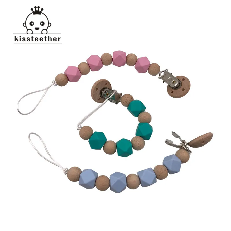 Cuentas de dentici&oacute;n de silicona, productos para beb&eacute;, collar mordedor de silicona, mordedores de animales de madera, chupete, juguete de cadena-3