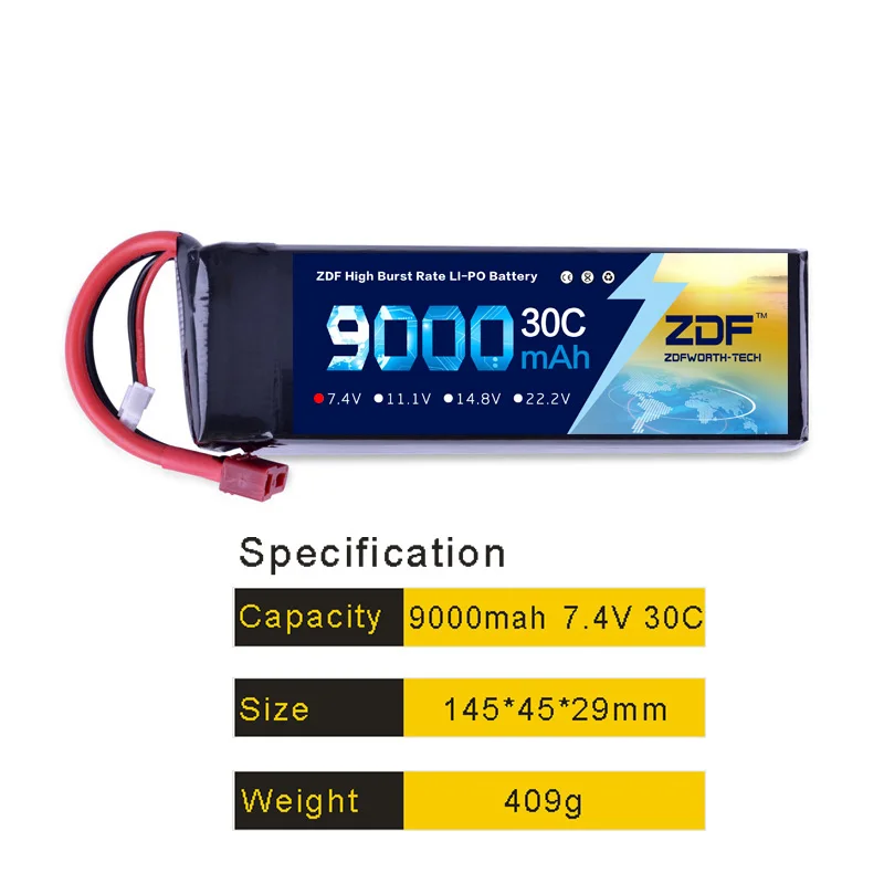 ZDF хорошее качество 7,4 V 9000mah 30C max60C 2S LiPo батарея для радиоуправляемого вертолета самолета автомобиля лодки Bateria AKKU Drone