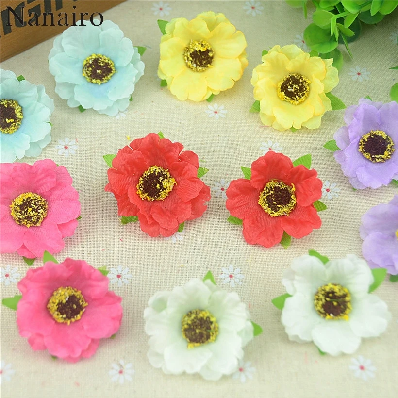 

10pcs/lot 4Cm Mini Silk Cherry Blossoms Small Artificial Rose Flowers Heads Poppy Wreath Wedding Decoration For Scrapbooking