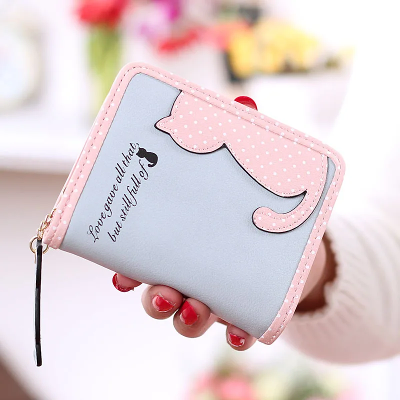 Light Blue Winmax, Модный женский кошелек, милый, с 3D кошкой, подвеска, женские кошельки, женский красивый короткий клатч, портмоне, держатель для карт, мини-сумка - Цвет: Light Blue